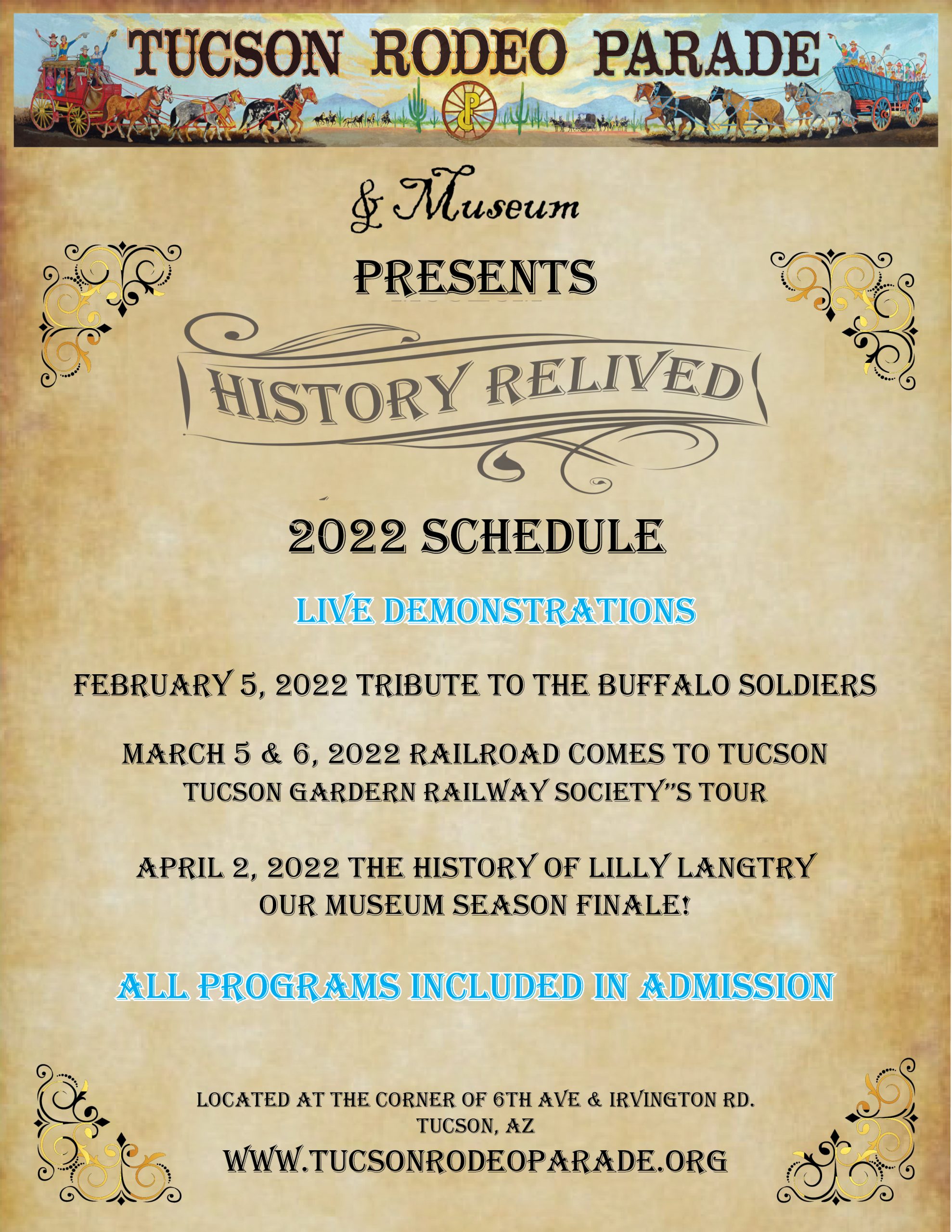 PY 2022 Museum History Relived Schedule revised 1-11-2022 short